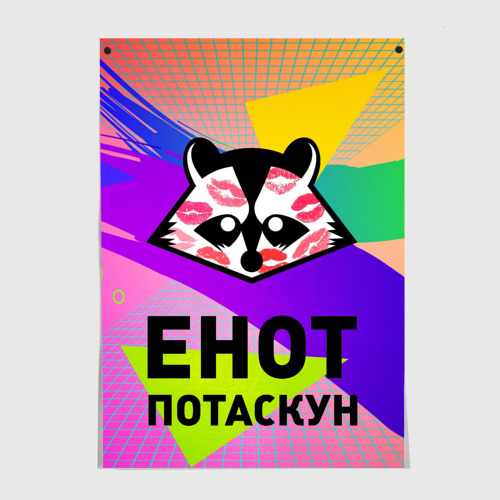 Постер Енот потаскун на разноцветном фоне
