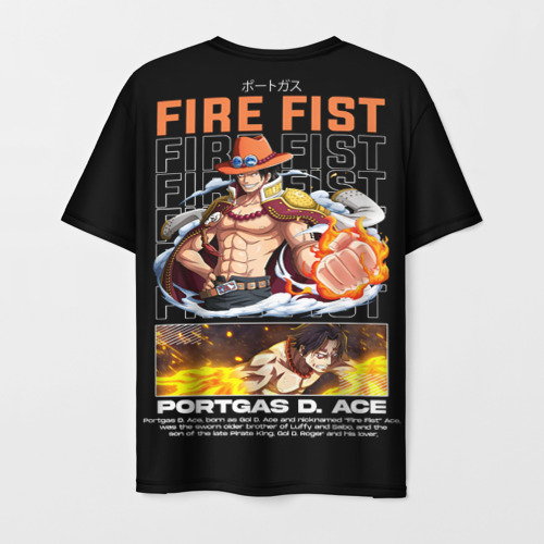 Мужская футболка с принтом Fire fist Portgas D Ace, вид сзади №1