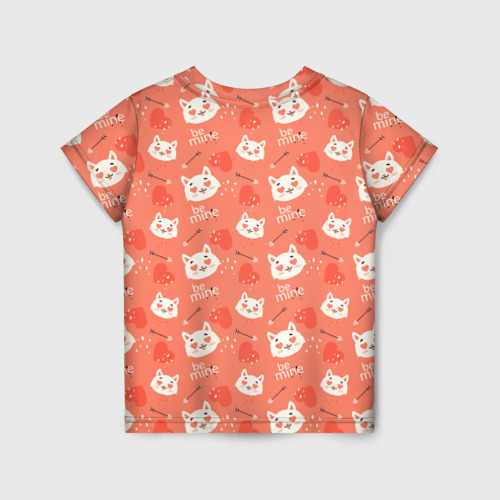 Детская футболка 3D с принтом Паттерн кот на персиковом фоне, вид сзади #1