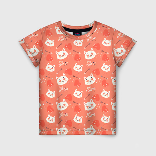 Детская футболка 3D с принтом Паттерн кот на персиковом фоне, вид спереди #2