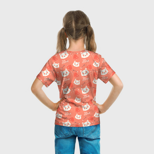 Детская футболка 3D с принтом Паттерн кот на персиковом фоне, вид сзади #2