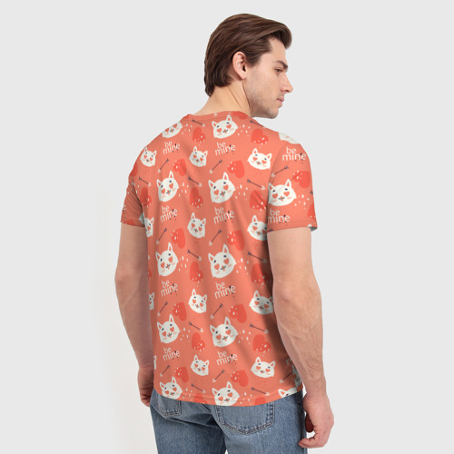 Мужская футболка 3D Паттерн кот на персиковом фоне, цвет 3D печать - фото 4