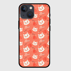 Чехол для iPhone 13 mini Паттерн кот на персиковом фоне