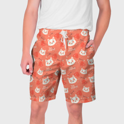 Мужские шорты 3D Паттерн кот на персиковом фоне