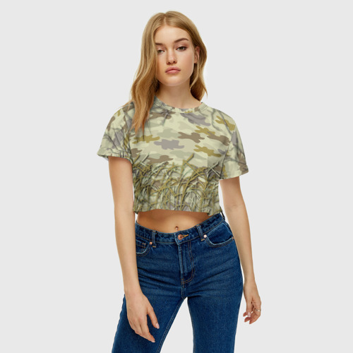 Женская футболка Crop-top 3D Камуфляж охотника, цвет 3D печать - фото 3