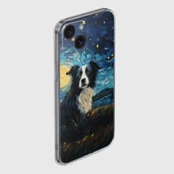 Чехол для iPhone 15 силиконовый с защитой камеры Бордер-колли в стиле Ван Гога - фото 2