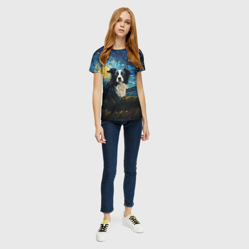 Женская футболка 3D Бордер-колли в стиле Ван Гога, цвет 3D печать - фото 5
