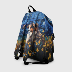Рюкзак с принтом Австралийская овчарка в стиле Ван Гога для любого человека, вид сзади №1. Цвет основы: белый