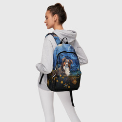 Рюкзак с принтом Австралийская овчарка в стиле Ван Гога для любого человека, вид спереди №4. Цвет основы: белый