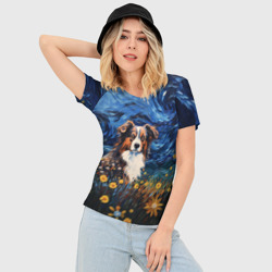 Женская футболка 3D Slim Австралийская овчарка в стиле Ван Гога - фото 2