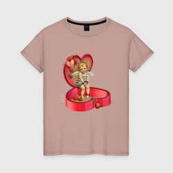 Женская футболка хлопок Амур прикованный наручниками к сердцу