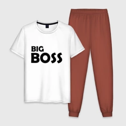 Мужская пижама с белой футболкой хлопок Большой босс - темная