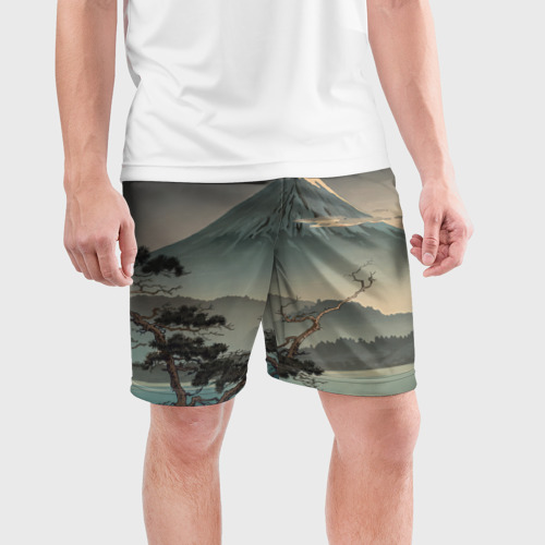 Мужские шорты спортивные Великий вулкан Фудзияма, цвет 3D печать - фото 3