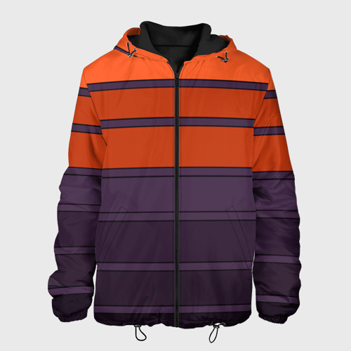 Мужская куртка 3D с принтом Полосатый фиолетово-оранжевый узор, вид спереди #2