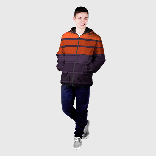 Мужская куртка 3D с принтом Полосатый фиолетово-оранжевый узор, фото на моделе #1