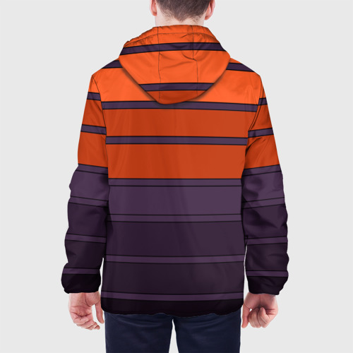 Мужская куртка 3D с принтом Полосатый фиолетово-оранжевый узор, вид сзади #2