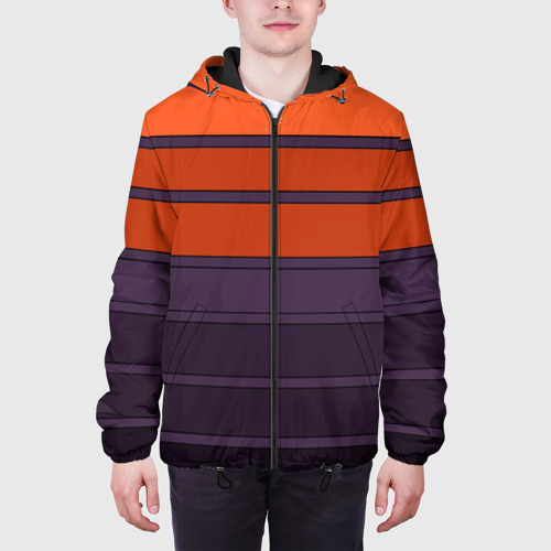 Мужская куртка 3D с принтом Полосатый фиолетово-оранжевый узор, вид сбоку #3