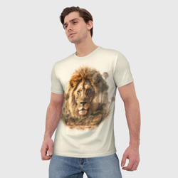 Мужская футболка 3D Лев в зарослях саванны - фото 2