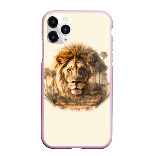 Чехол для iPhone 11 Pro Max матовый Лев в зарослях саванны, цвет розовый