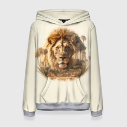 Женская толстовка 3D Лев в зарослях саванны