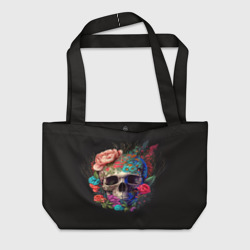 Череп украшенный красивыми цветами – Пляжная сумка 3D с принтом купить