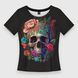 Череп украшенный красивыми цветами – Женская футболка 3D Slim с принтом купить