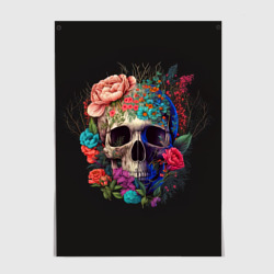 Череп украшенный красивыми цветами – Постер с принтом купить