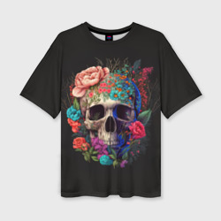 Череп украшенный красивыми цветами – Женская футболка oversize 3D с принтом купить со скидкой в -50%