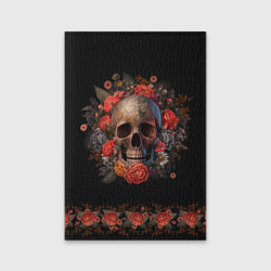 Обложка для паспорта матовая кожа Череп украшенный цветами