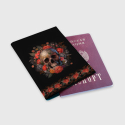Обложка для паспорта матовая кожа Череп украшенный цветами - фото 2