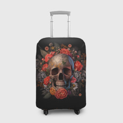 Чехол для чемодана 3D Череп украшенный цветами