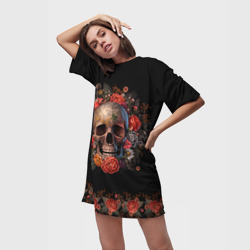 Платье-футболка 3D Череп украшенный цветами - фото 2