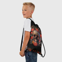 Рюкзак-мешок 3D Череп украшенный цветами - фото 2