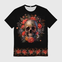 Мужская футболка 3D Череп украшенный цветами