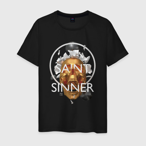 Мужская футболка хлопок с принтом Saint Sinner, вид спереди #2