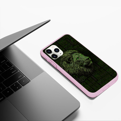 Чехол для iPhone 11 Pro Max матовый Лев в стиле ASCII-графики, цвет розовый - фото 5