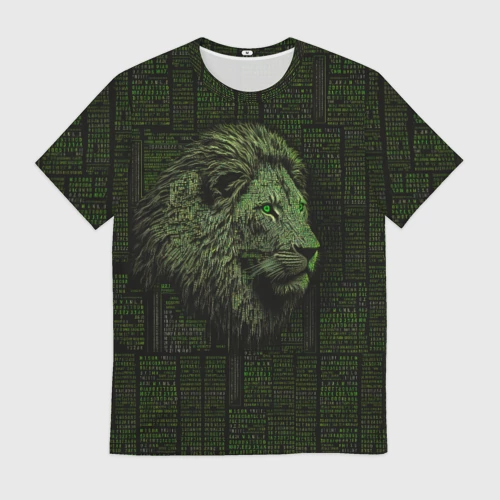 Мужская футболка 3D Лев в стиле ASCII-графики