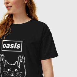 Женская футболка хлопок Oversize Oasis рок кот - фото 2