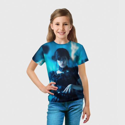 Детская футболка 3D с принтом Уэнсдэй Адамс танец, вид сбоку #3