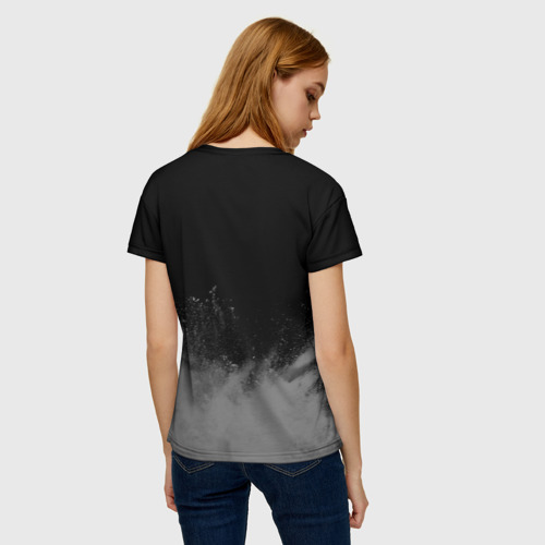 Женская футболка 3D с принтом Охранник - в красной рамке на темном, вид сзади #2