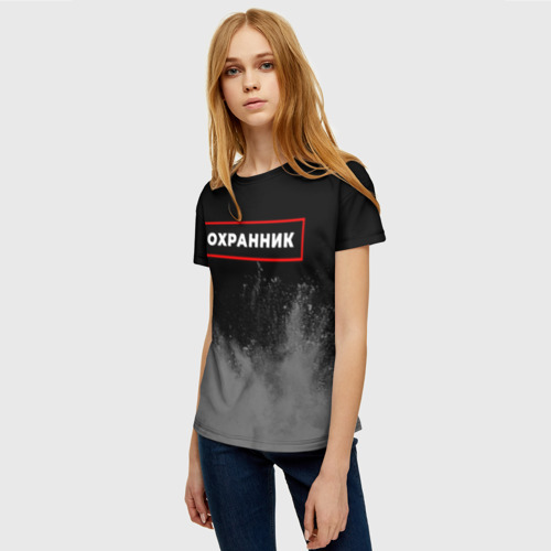 Женская футболка 3D с принтом Охранник - в красной рамке на темном, фото на моделе #1