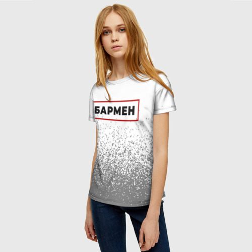 Женская футболка 3D с принтом Бармен - в красной рамке на светлом, фото на моделе #1
