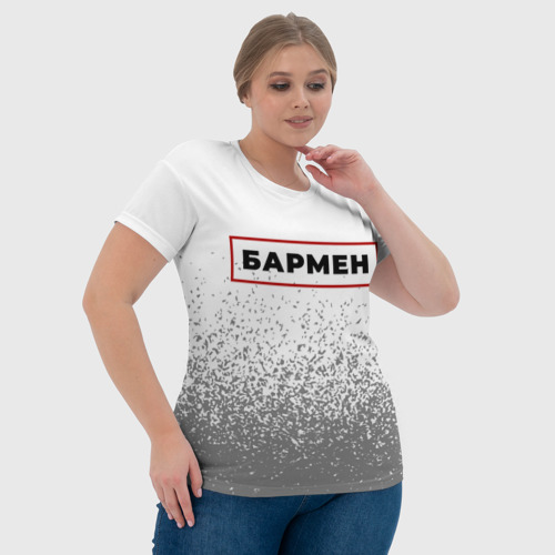Женская футболка 3D с принтом Бармен - в красной рамке на светлом, фото #4