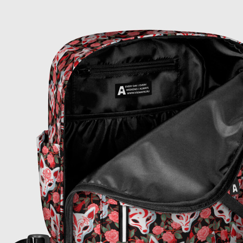 Женский рюкзак 3D с принтом Маски лисиц кицунэ и камелия на черном, фото #5