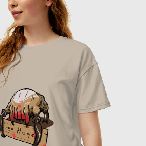 Женская футболка хлопок Oversize Hugs from crab, цвет миндальный - фото 3