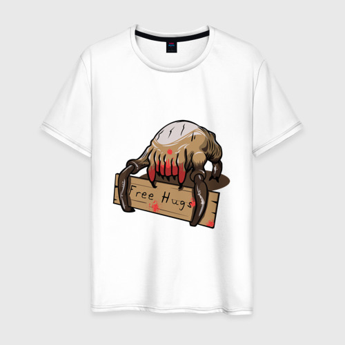 Мужская футболка из хлопка с принтом Hugs from crab, вид спереди №1