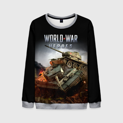 Мужской свитшот 3D World War Heroes логотип и танки, цвет меланж