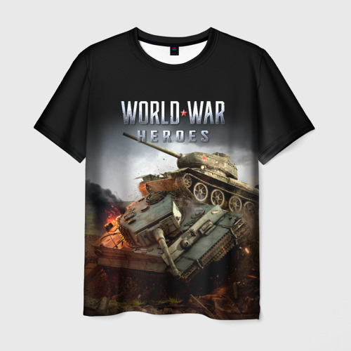 Мужская футболка с принтом World War Heroes логотип и танки, вид спереди №1