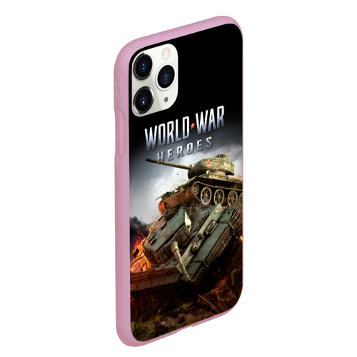 Чехол для iPhone 11 Pro Max матовый World War Heroes логотип и танки, цвет розовый - фото 3