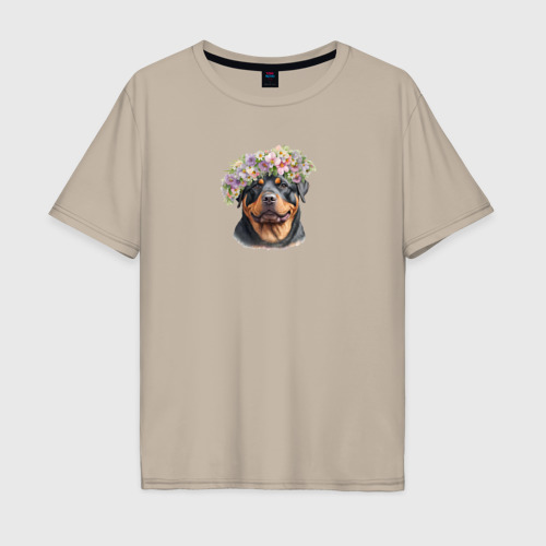Мужская футболка хлопок Oversize с принтом Весна: ротвейлер, вид спереди #2